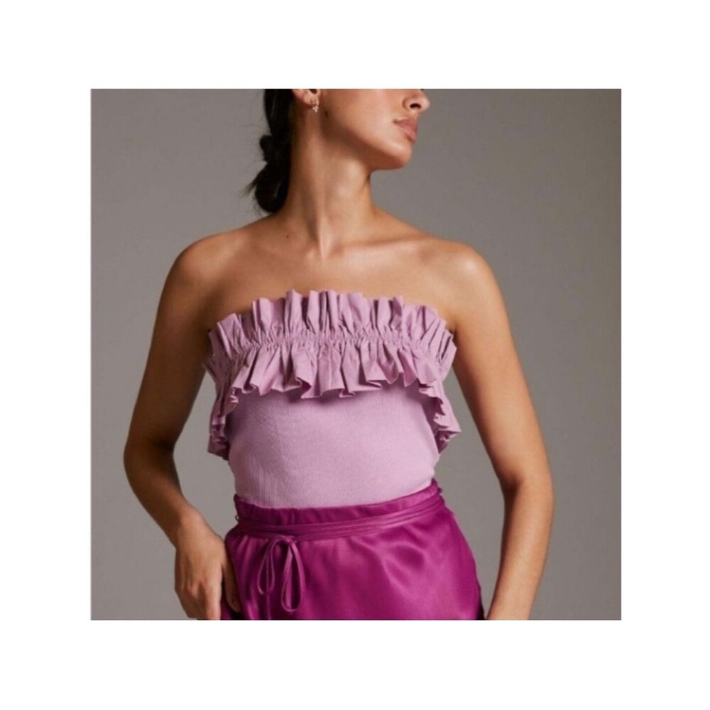 Maeve by Anthropologie Purple Ruffle Strapless Tube Top XL